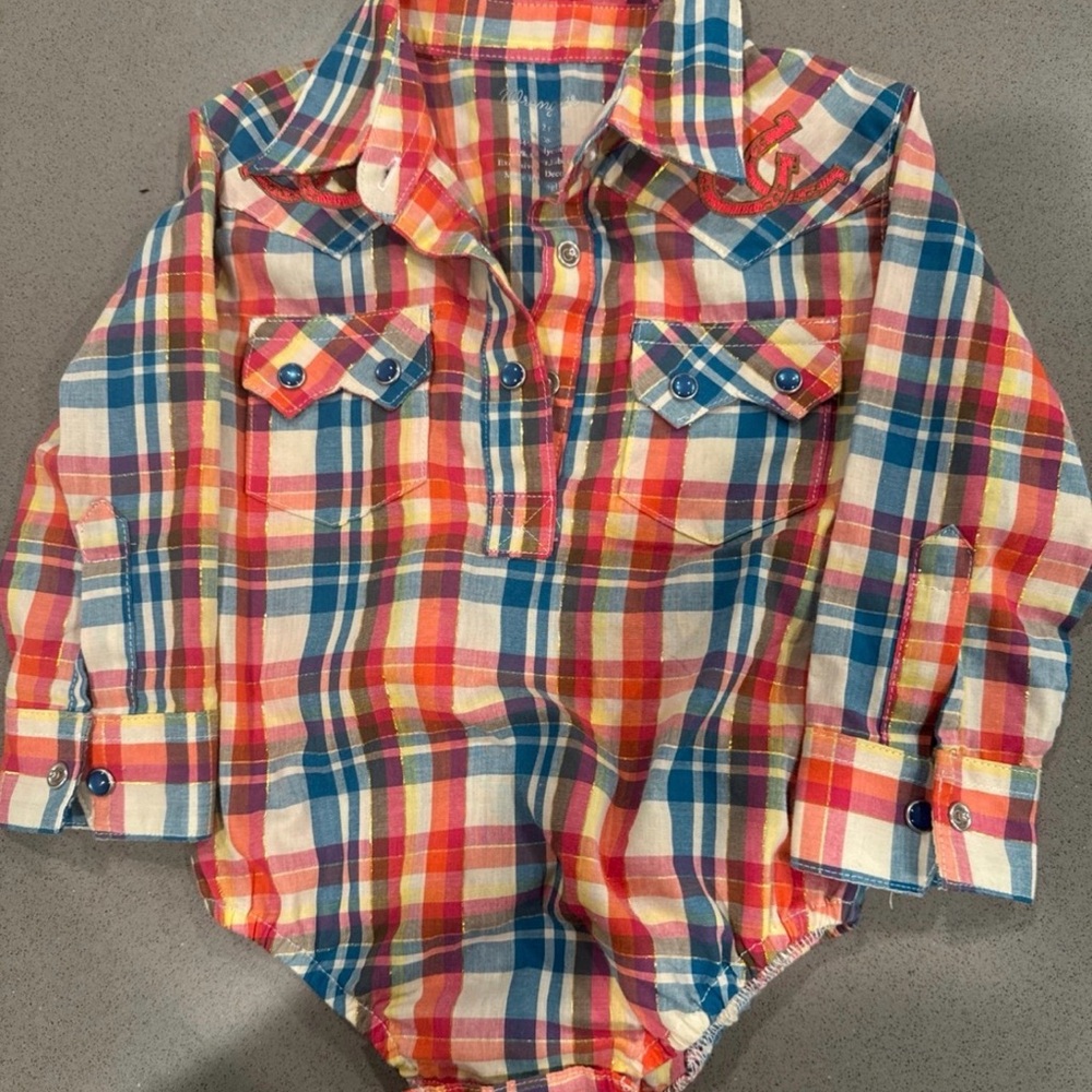 Wrangler Baby Boys Plaid Snap Shirt Bodysuit 12 Months Western Cowboy Outfit